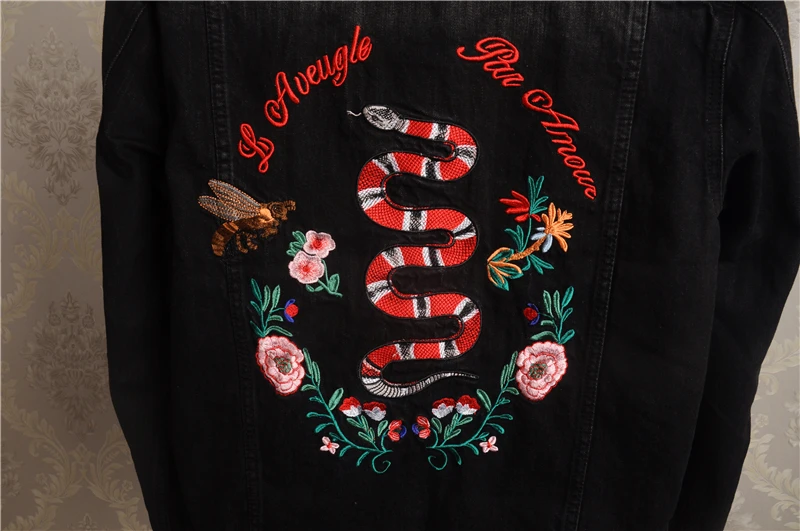 

New Men Long Sleeve Back Embroidery Bee Snake l'aveugle par amour Denim Baseball Coats & Jackets Abstract digital coat #N108