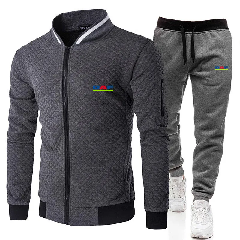 

2021 fashion sports DAF logo brand printing zipper shirt + trousers suit men's clothing slim sportswear 2-piece set