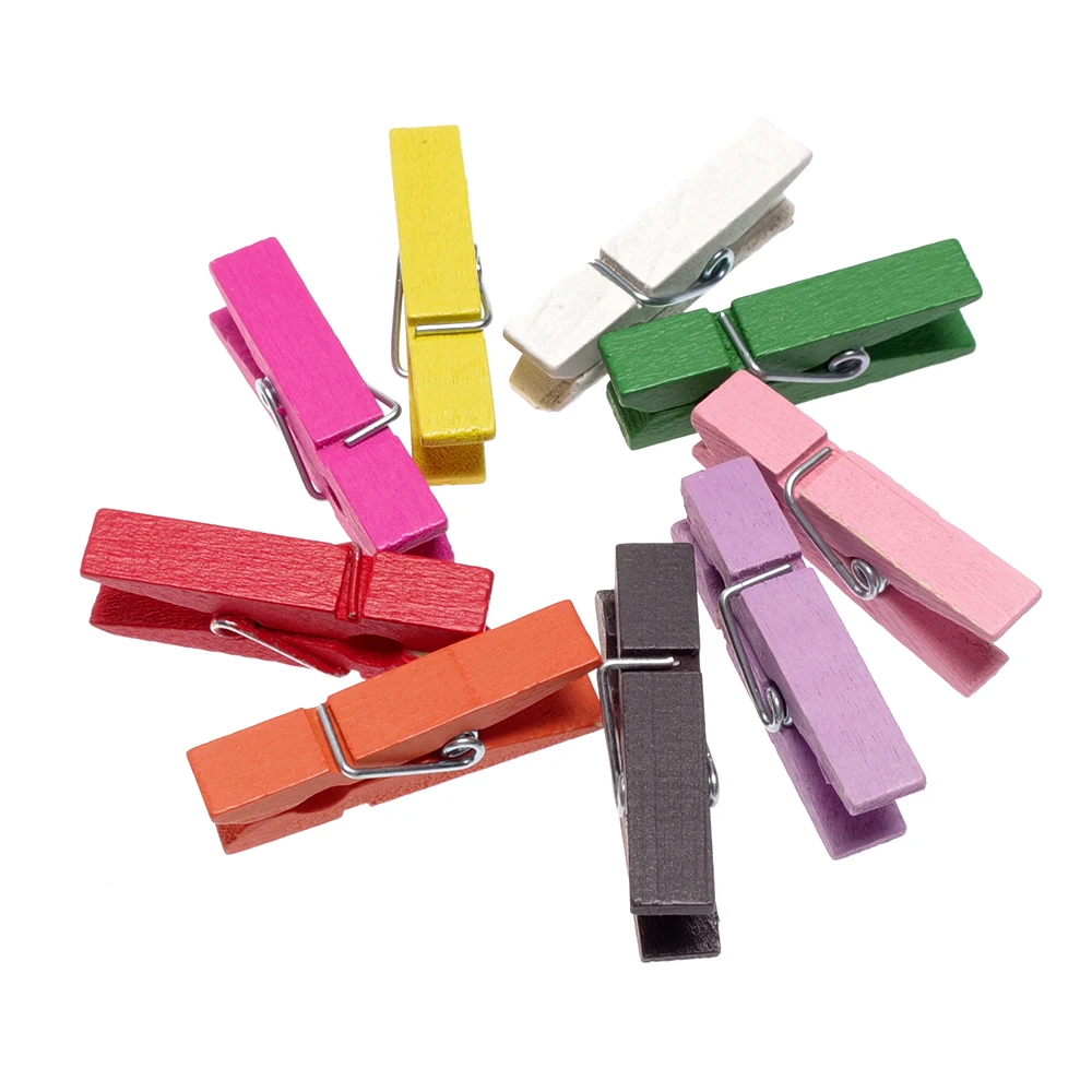 

20Pcs/bag Colored Mini Wooden Office Supplies Craft Memo Clips With Rope DIY Clothes Paper Photo Peg Decoration 3x1.5cm