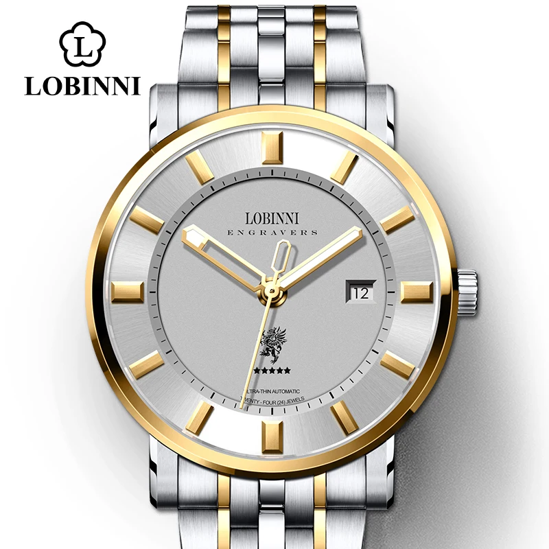 gold-sliver-steel Швейцария LOBINNI Топ люксовый бренд часы для мужчин сапфир relogio Япония MIYOTA автоматические механические мужские часы - Цвет: gold-sliver-steel