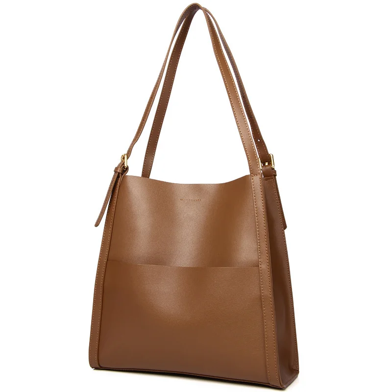 

New leather bucket bag women's high-capacity high-grade wind leather women's bag work and commuting shoulder bag