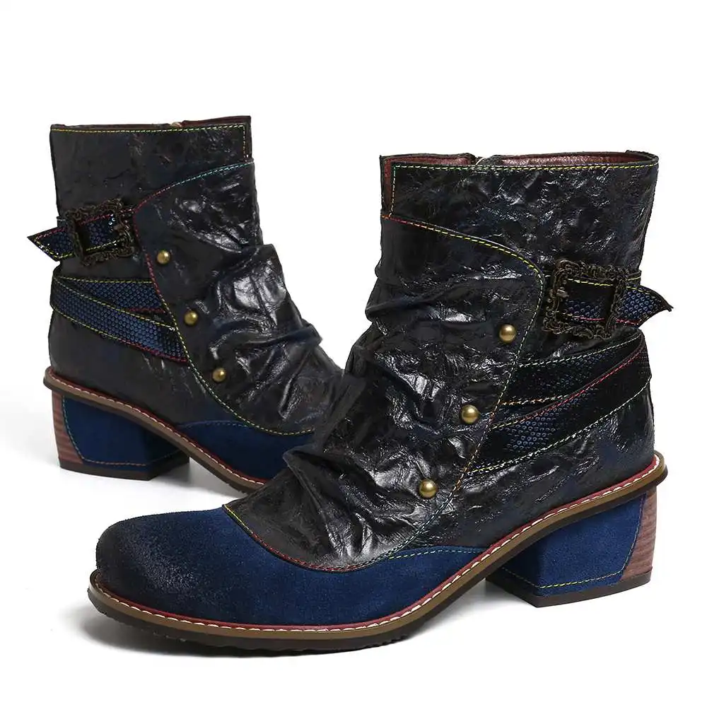 Женские ботинки SOCOFY из натуральной кожи с цветными вставками на молнии