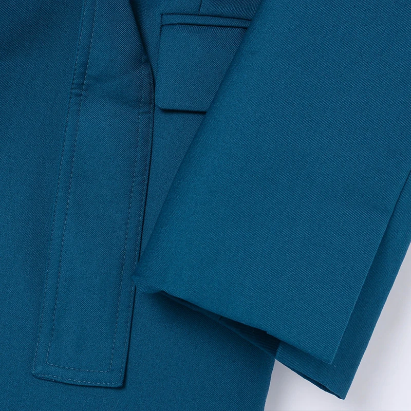 

[EAM] Women blue button bandage temperament Blazer New Lapel Long Sleeve Loose Fit Jacket Fashion Spring Autumn 2021 1Z790