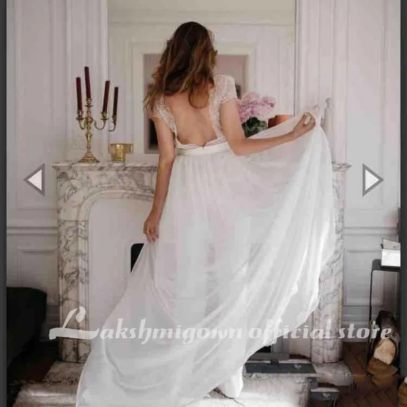 Кружевной комбинезон свадебные платья со съемным шлейфом 2020 с V образным вырезом