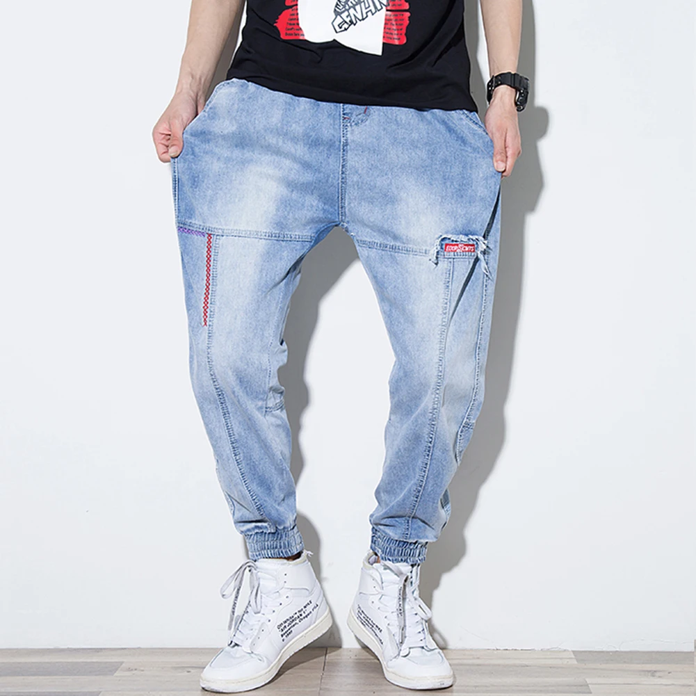 Джинсы мужские свободные в стиле хип-хоп синие на весну 2021 7XL размера плюс |