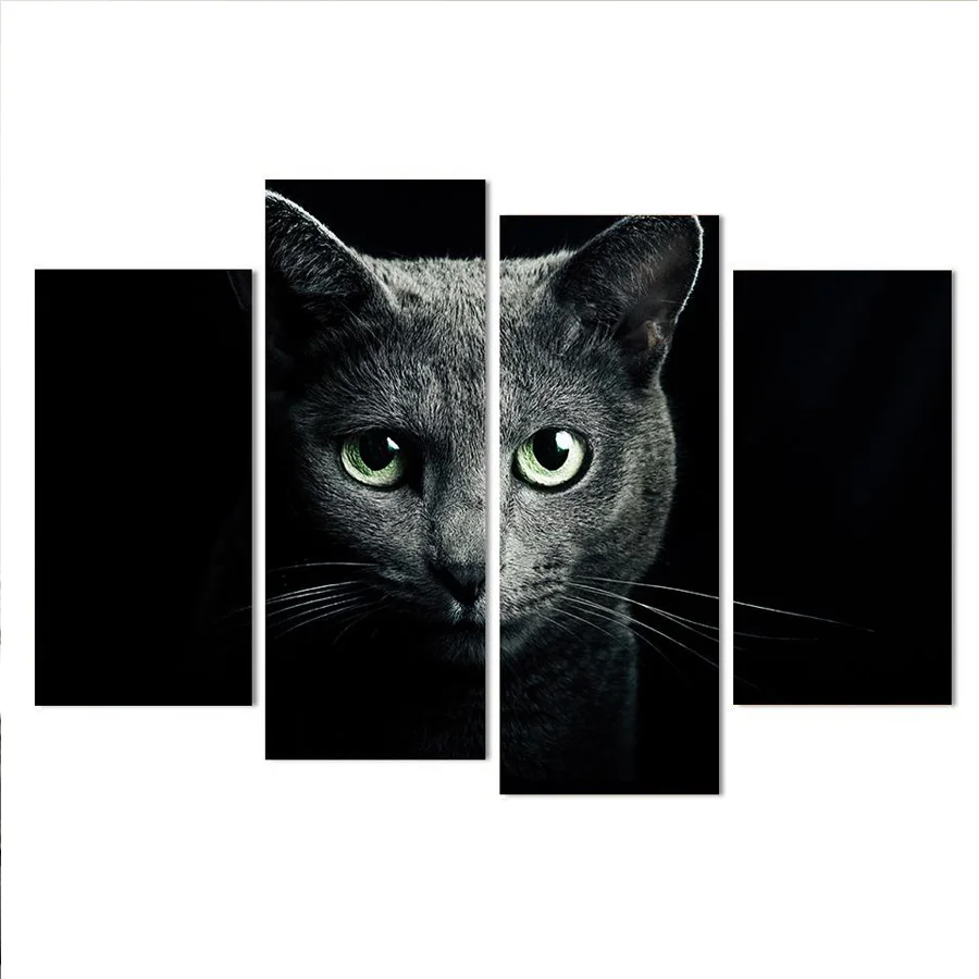 

4 Panel set animal black cat full square round drill diy diamond painting 5d diamond mosaic embroidery living room decor