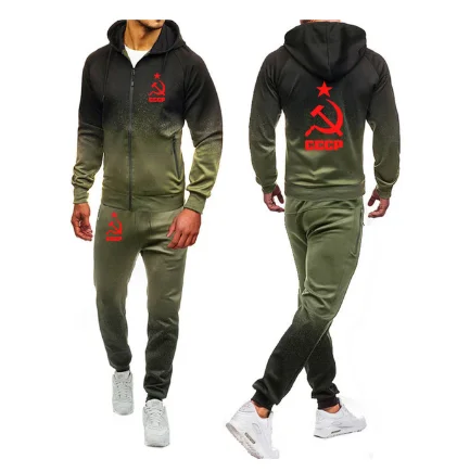 

2020Winter Autumn warm Tracksuit Men Hoodie sweatshirt jacket sweatpants suit Unique CCCP Russian USSR Soviet Union Print sportw