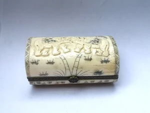 YIZHU CULTUER ART Collection Ancient China Tibet ox Bone Hand Carved Lovely Elephant Jewelry box Family Decoration