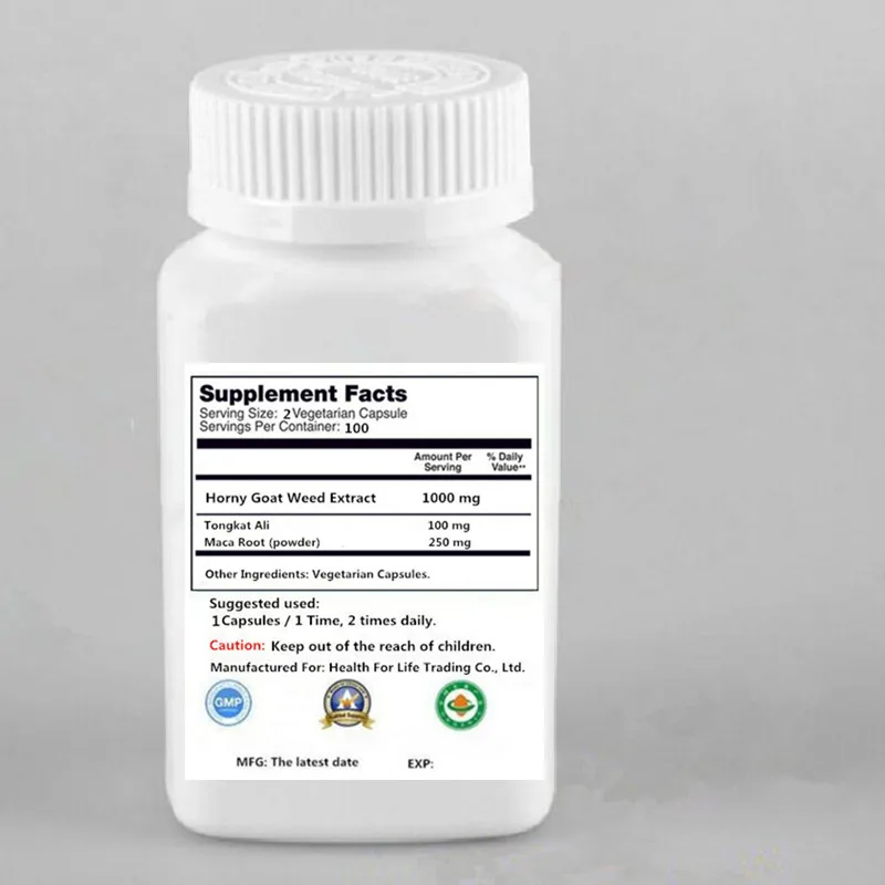 Чистый эпимедиум роговый козий порошок 20% Икариин-мака L-аргинин Tongkat Ali-повышение