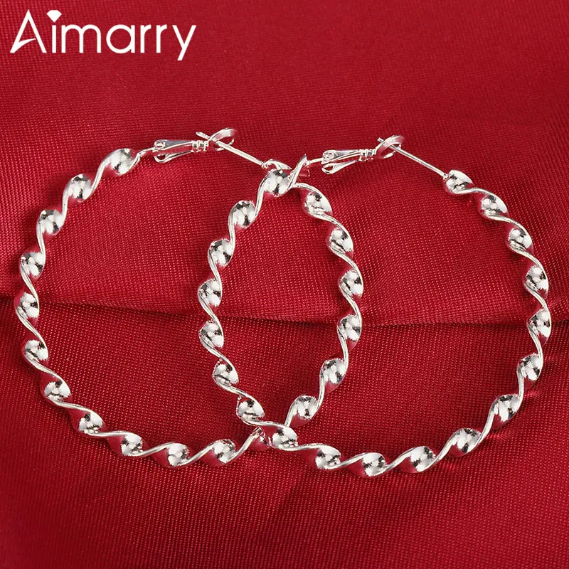 

Aimarry 925 Sterling Silver 45MM Wave Circle Hoop Earrings For Women Charm Party Birthday Gifts Wedding Fashion Jewelry
