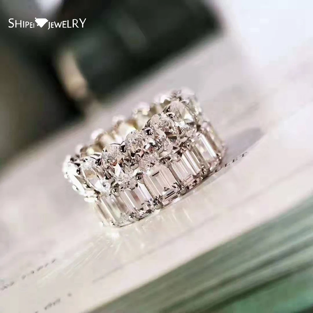 

Shipei 100% 925 Sterling Silver Emerald/Oval Cut K Created Moissantie Gemstone Wedding Band Fine Jewelry Women Ring Wholesale