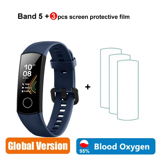 Blue add 3pcs film Huawei Honor band 5 глобальная версия smartband AMOLED huawei smartwatch heart rage ftness трекер сна swiming sport trakcer gps - Цвет: Blue add 3pcs film