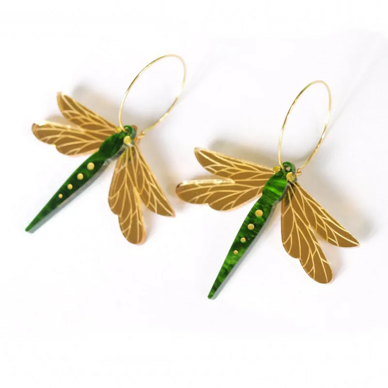 Крупные Модные Зеленые Мраморные серьги золотого цвета с зеркальной