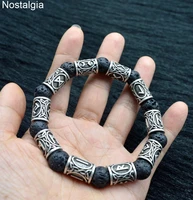 lava stone collocation runes beads viking bracelet men women vikings accessories decoracion rune jewelry bracelets wholesale