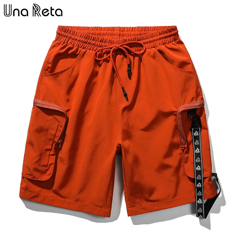 

Una Reta Shorts Men Summer New Fashion Streetwear Elastic Waist Knee Length Sweatpants Hip Hop Zipper Ribbon Cool Men's Shorts