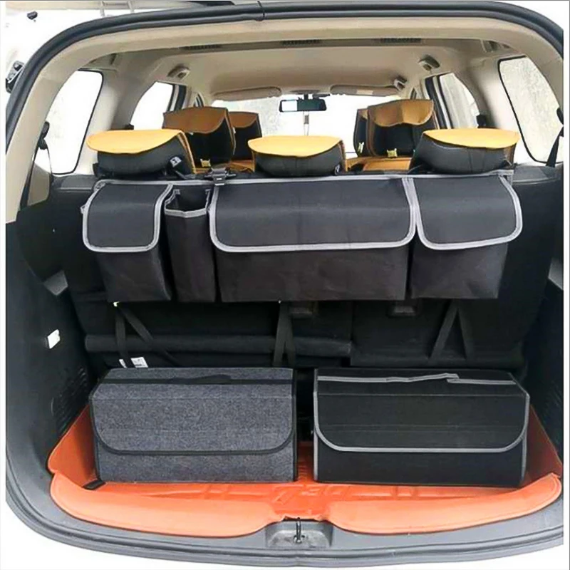 Car Folding Storage Bag For Felt Fabric Trunk Case Interior Accessories Solid Portable Stowing Tidying Container | Автомобили и