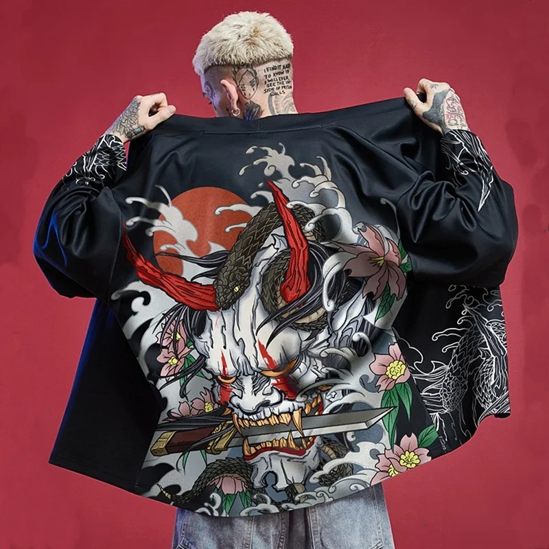 

Kimono Man Japanese Clothes Yukata Male Samurai Costume Haori Obi Beach Men's Kimono Cardigan Japanese Streetwear Jacket