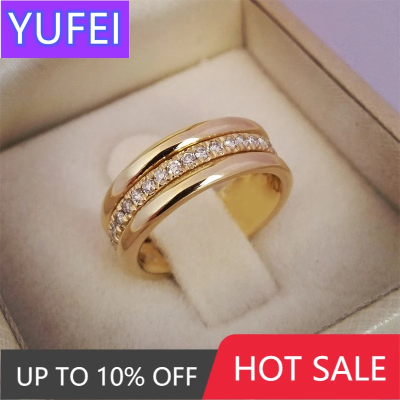

Huitan Classic Wedding Women Ring Simple Finger Rings With Middle Paved CZ Stones Understated Delicate Female Engagement Jewelry