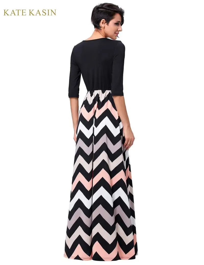Женское платье в полоску Kate Kasin повседневное длинное макси с рукавом 3/4 и высокой