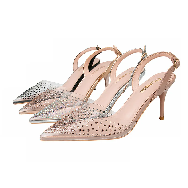 

Simple style of high heels pointed light mouth solid color adult fashion sandals thin heel hollow women's shoes