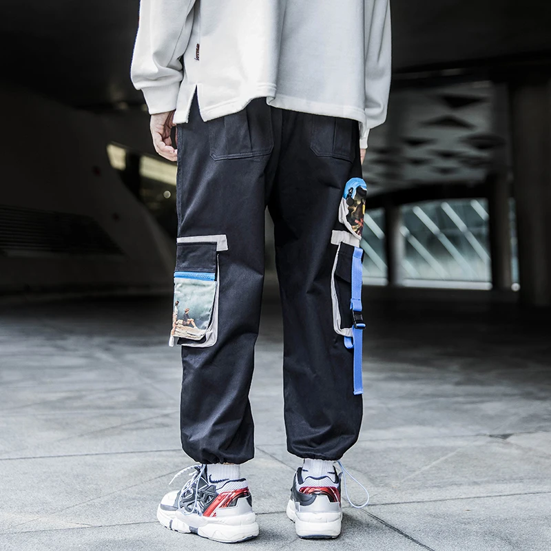 Мужские спортивные брюки-карго черные повседневные штаны с множеством карманов