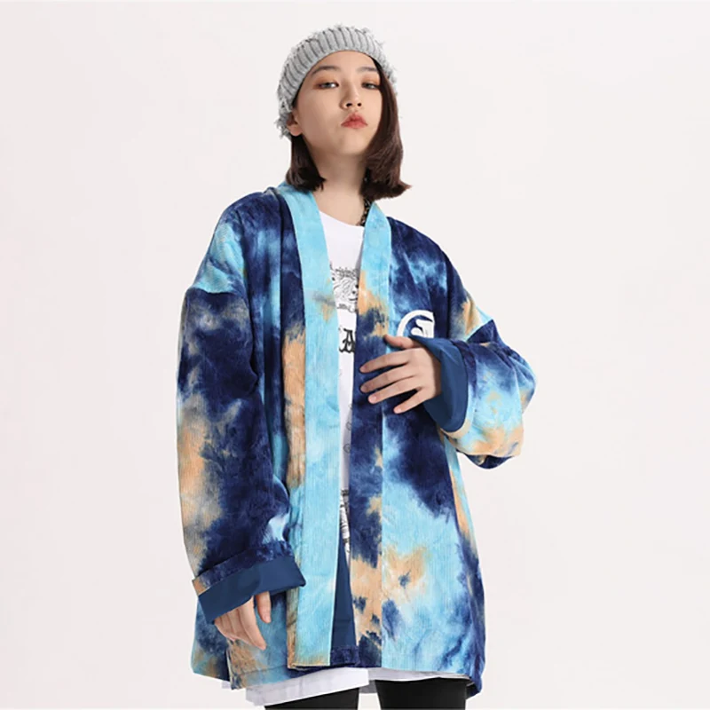 

Mens Tie Dye Corduroy Cardigan Sweatshirt Open Stitch Vintage Harajuku Kimono 2021 Spring Unisex Oversize V-neck Streetwear
