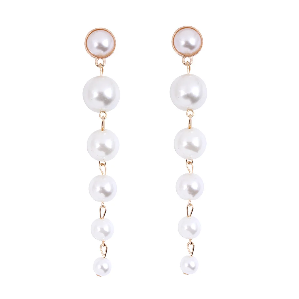 

Exquisite Simulated Freshwater Pearl Stud Earrings Fashion Long Statement Earrings for Womenn Party Wedding Gift