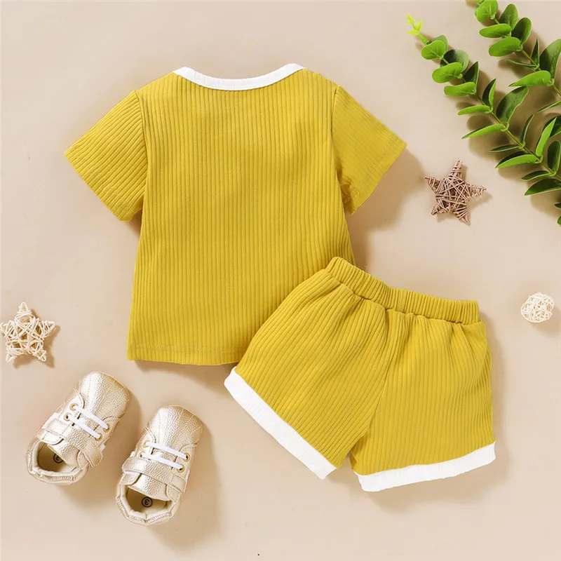 

Summer Newborn Toddler Baby Girl Clothes Short Sleeve Solid Top Clothes Short Pants 2Pcs Outfits Baby Sets 2020