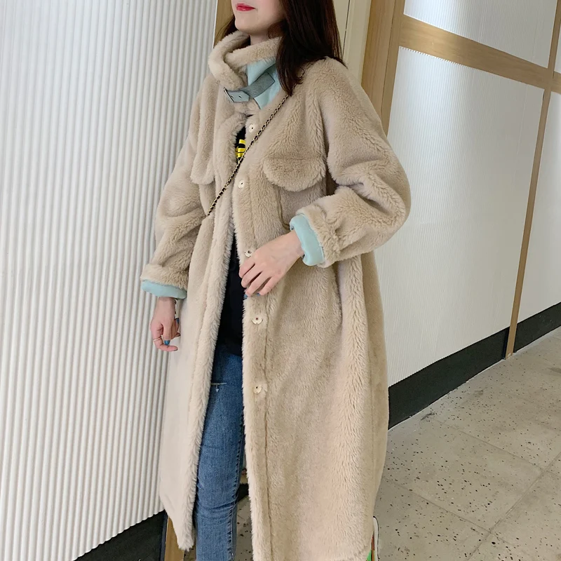 

Women 2020 Autumn Winter Long Real Fur Coat Lapel Casual Loose Natural Lambswool Fur Jacket Genuine Sheep Shearling Outwear L870