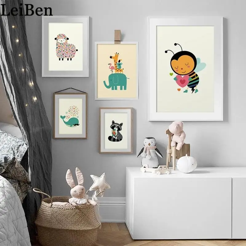 Милый Постер с животными и принт мультяшный минималистичный пузырь овечка пчела