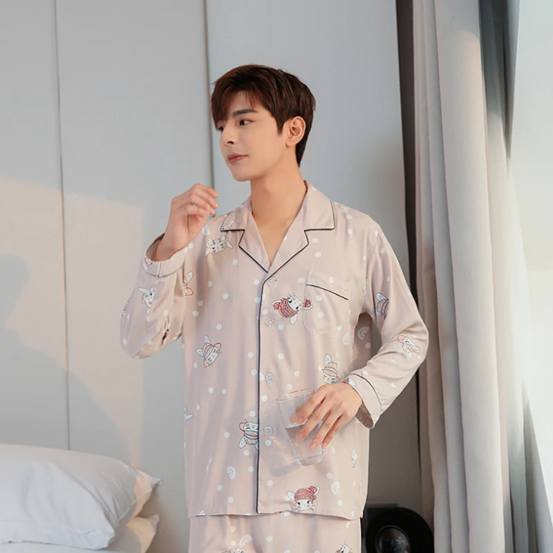 Осенне-зимняя пижама из 100% хлопка для мужчин спальная одежда отдыха пижамы синее