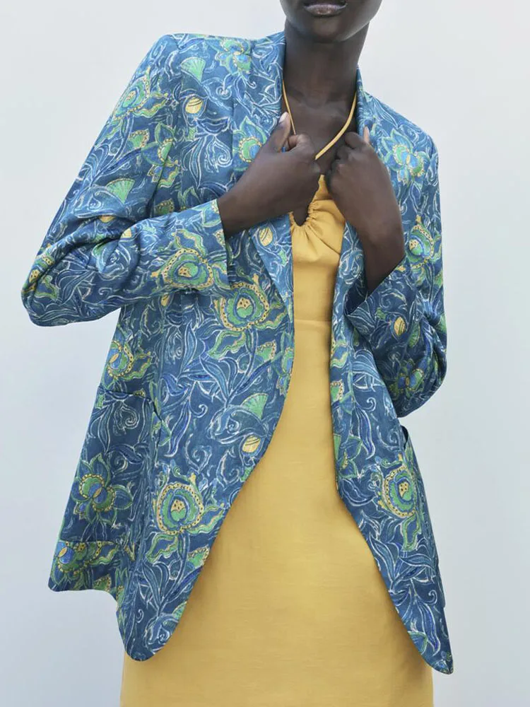 

Женский пиджак с отложным воротником, в стиле ретро, с длинным рукавом