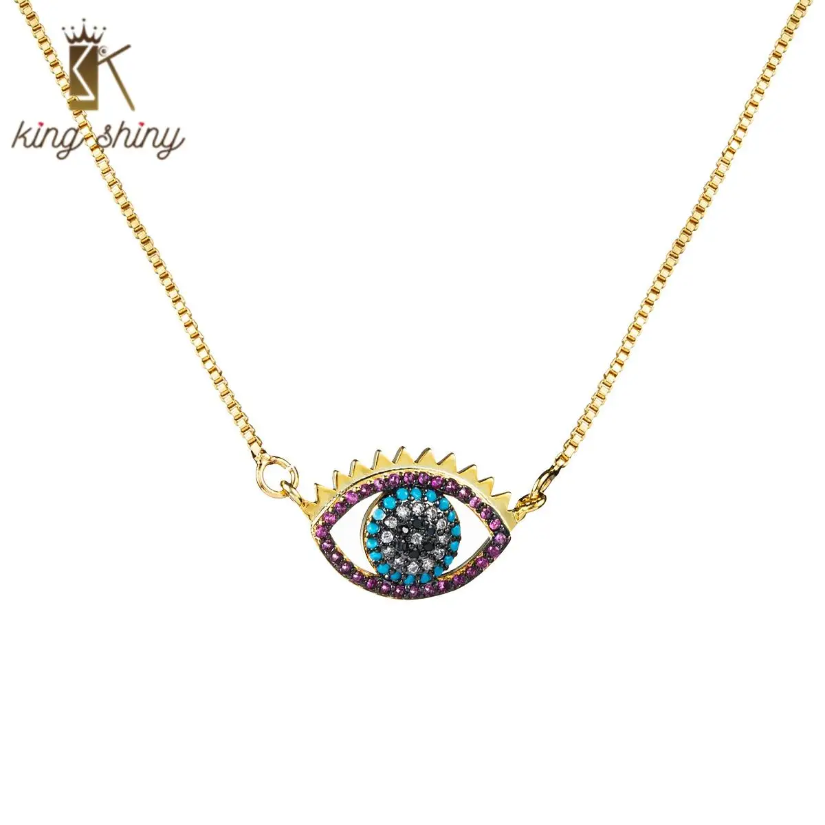 

2020 New Design European and American New Copper Necklace Drop Oil Evil Eye Cubic Zirconia Pendant Copper Necklace Sweater Chain