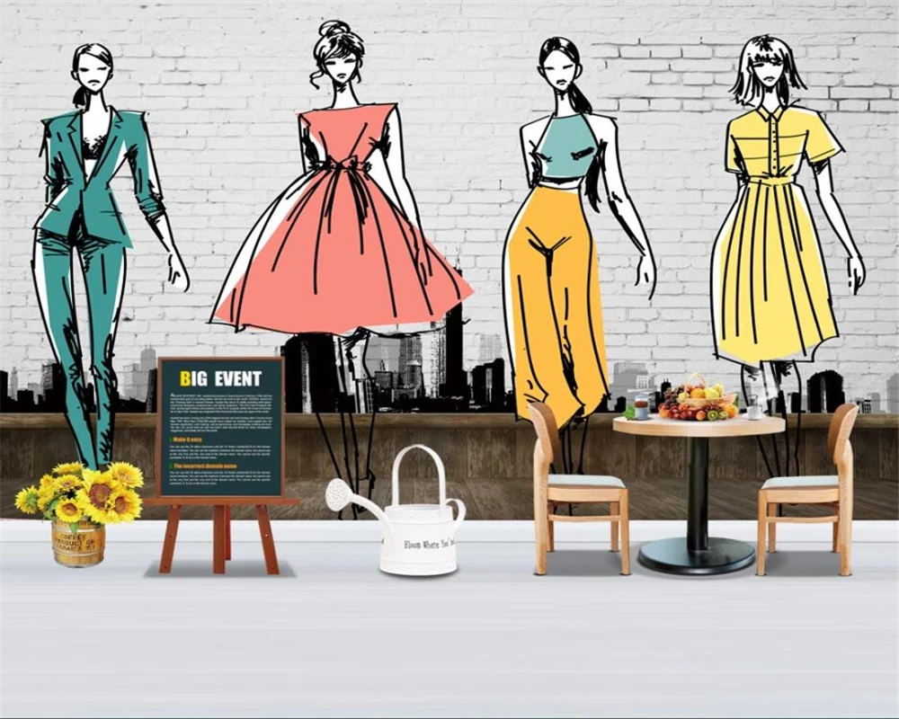 beibehang 3d mural on the wall Retro nostalgic fashion clothing store background decoration painting papier peint - купить по
