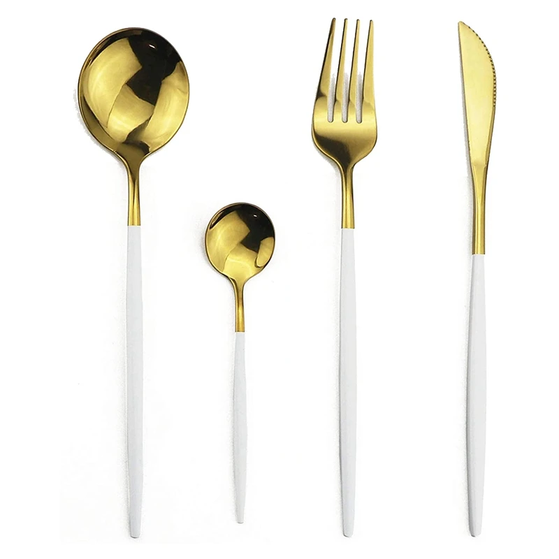 

Cutlery Set Stainless Steel Reusable Dinnerware Set 24Pcs Kitchen Tableware Set Knife Fork Spoon Dinner Set