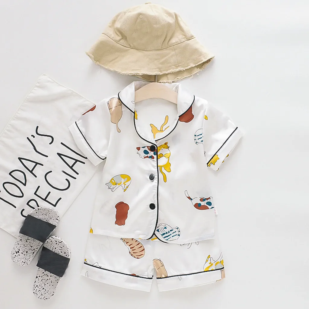 

Toddler pajamas kids Boys&Girl Cartoon Print Pajamas Set Sleepwear T shirtShorts Tracksuit Clothes Set 1-5T