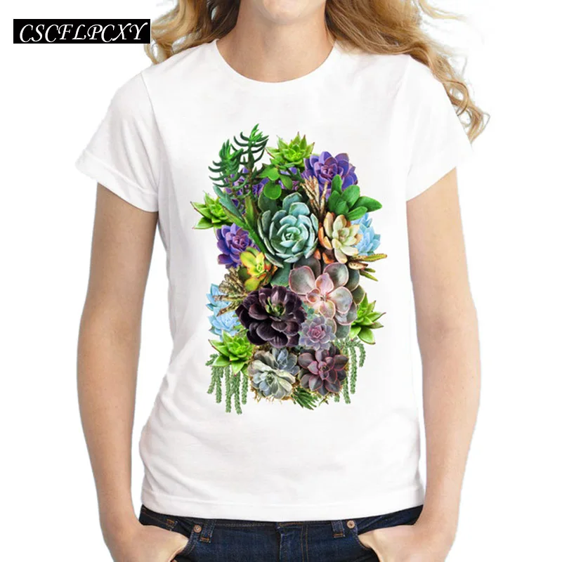Женская Винтажная Футболка с принтом Succulent Garden Повседневная футболка коротким