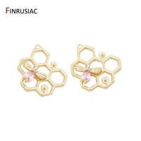 designer charms for jewelry making unique 14k gold plated copper inlaid zircon honeycomb pendant for earrings necklaces fittings