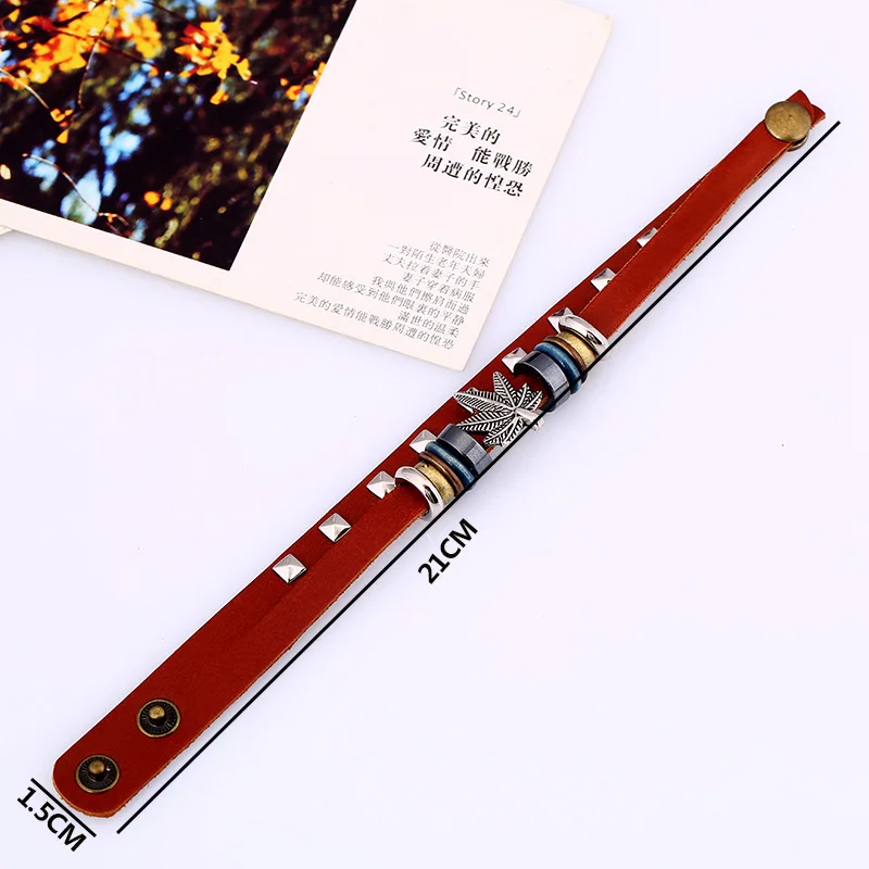 Модный винтажный браслет талисман в стиле панк с кленовыми листьями