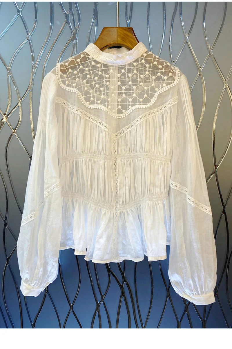 

White Black Shirt Women Mesh Long Sleeve Hollow out Blouse 2020 Early Autumn