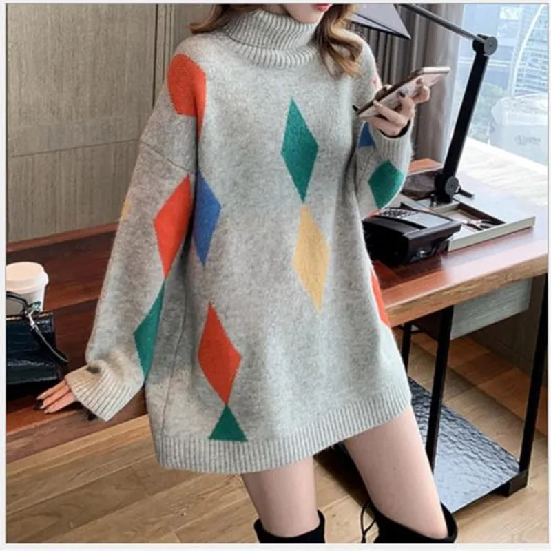 Long Sleeve Women Sweater Pullovers Autumn Winter Knitted Tops Jumper Female Print Geometric Mujer Invierno 2019 H245 | Женская одежда