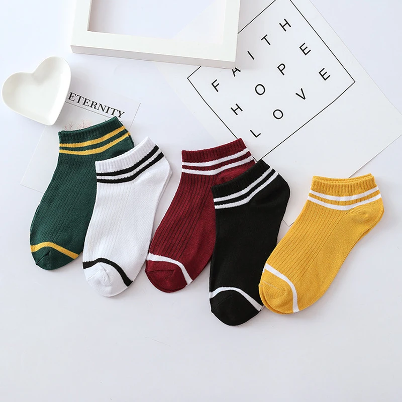 Женские хлопковые носки Летние Симпатичные полосатые невидимые женские модные с
