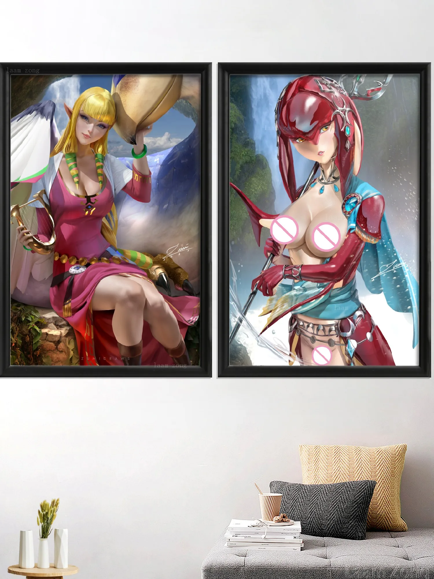 

Мультфильм Urbosa Mipha сексуальная обнаженная девушка аниме игра художественный плакат для гостиной спальни на заказ домашнее украшение шелко...