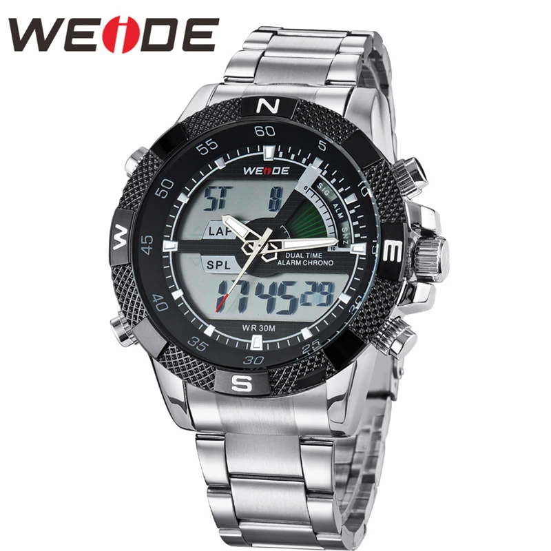 WEIDE Для мужчин Бизнес кварцевые наручные часы Dual Time Zone топ бренда большой
