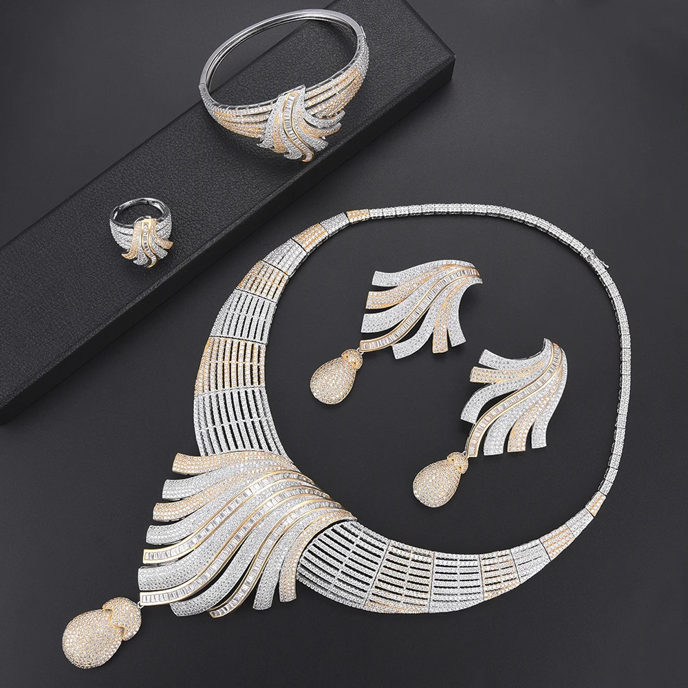 Online Larrauro-collar De Lujo Con Forma De Flor De Lariat Para Mujer, Gargantilla De Circonia Cúbica De Boda, Pendientes, Conjunto De Joyería De Dubái, Addict