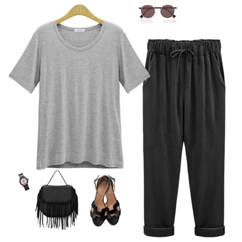 2 шт. женские весенне-осенние хлопковые льняные штаны на шнуровке длинные