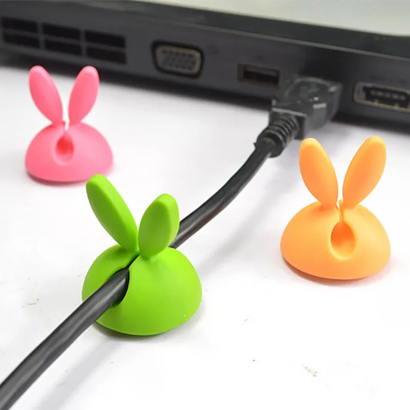 

cable management Cute little rabbit Mobile phone charging wire organizer fixing clip silicone cable earphone winder
