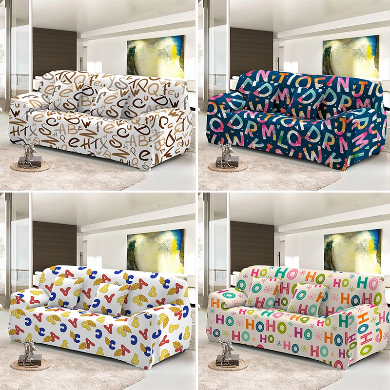 

Cartoon Letter Elastic Sofa Cover Stretch Couch Covers For Living Room Armchair Covering Dust-proof Slipcover 1/2/3/4 Seater