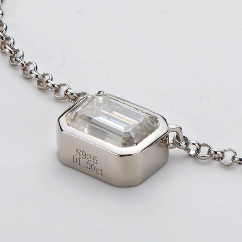 Ожерелье 925 пробы Silver изумрудная огранка 1 карат мусанит классическое светильник