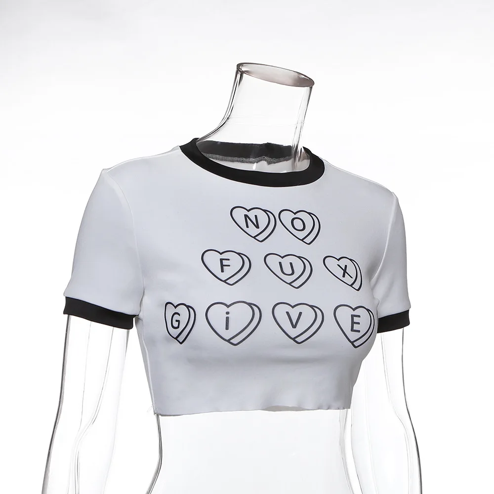 

Crop Top Summer Crew Neck Color Contrast Letter Printing Short Sleeve Sexy Self cultivation Exposed Navel T-Shirt